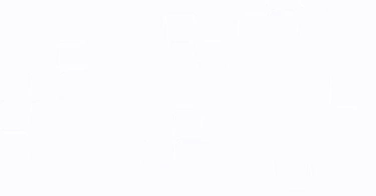Abstract design of white square clusters with rounded edges and gradient shading on a vivid blue background.